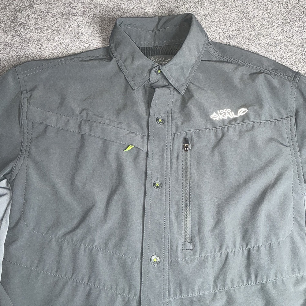 Loco Skailz Shirt Mens S Water Vented Fishing Button Long Sleeve‎ Gray White